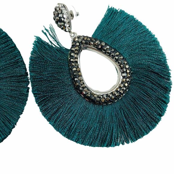 Caviar stoned earrings with fanned out fringe - Picture 3 of 4